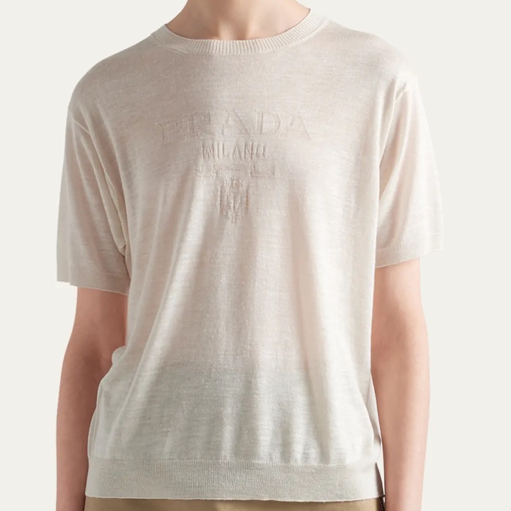 PRADA
Intarsia Logo Silk Linen Knit Shirt